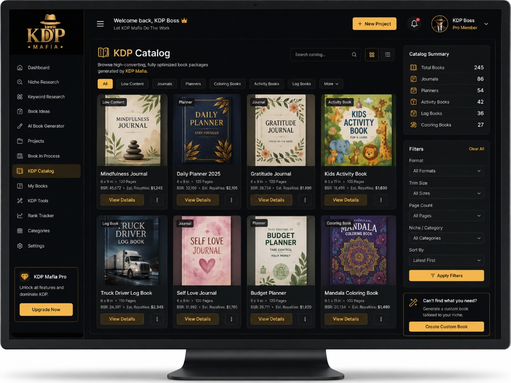 KDP Mafia Go Live & Grow Your Catalog Dashboard